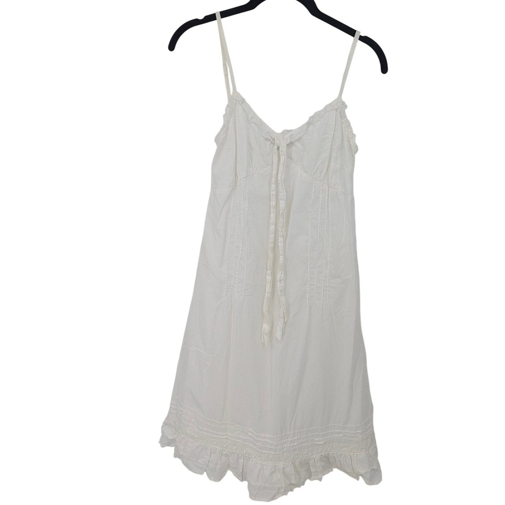 Elan Mini Dress‎ Women Small White Ruffle Pintuck Front Tie Cotton Bride Wedding